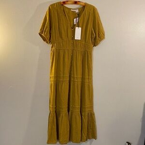 Lucky Brand Mustard Button-Down Tiered Maxi Dress